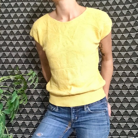 Vintage Tops - vintage yellow cotton knit blouse